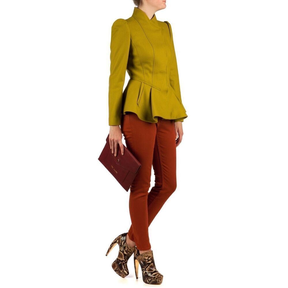 Ted Baker Women’s Wrenn Chartreuse Green Wool Cashmere Blend Peplum Blazer Jacke - Picture 12 of 16